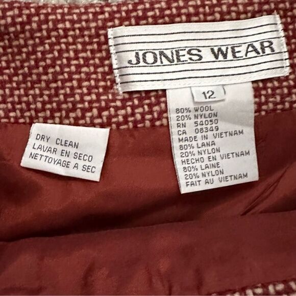 Jones Wear Vintage Red Wool A-Line Front Pleat Side Zipper Lined Skirt Sz 12 - Picture 6 of 8